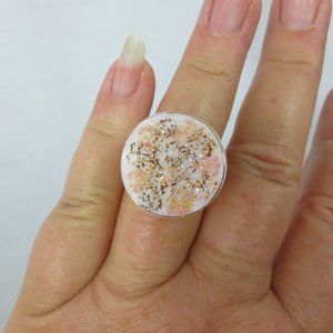 New Handcrafted Vintage Glass Button Wire Ring